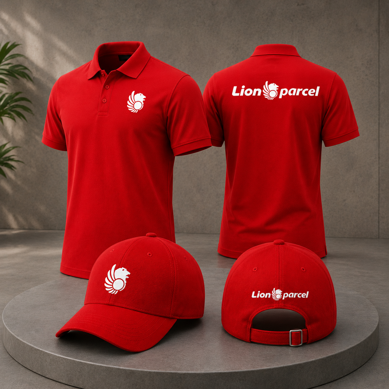Paket Seragam & Topi Merah Lion Parcel